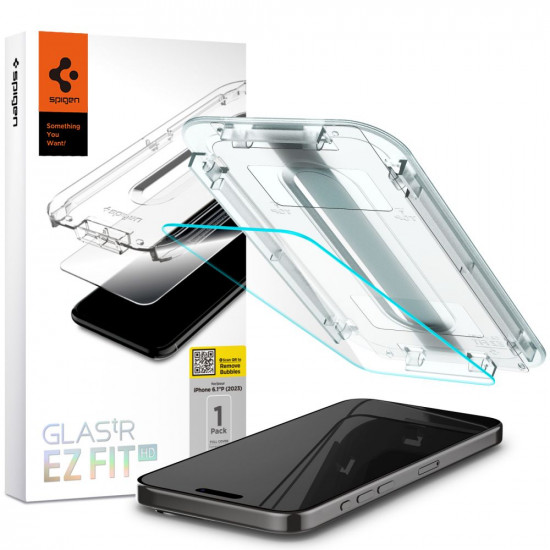Spigen iPhone 15 Pro Glas.TR EZ Fit 0.2mm 2.5D 9H Tempered Glass Αντιχαρακτικό Γυαλί Οθόνης - Clear - AGL06898