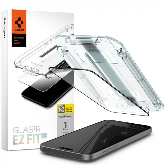 Spigen iPhone 15 Glas.TR EZ Fit FC 0.3mm 2.5D 9H Case Friendly Full Screen Tempered Glass Αντιχαρακτικό Γυαλί Οθόνης - Black - AGL06908