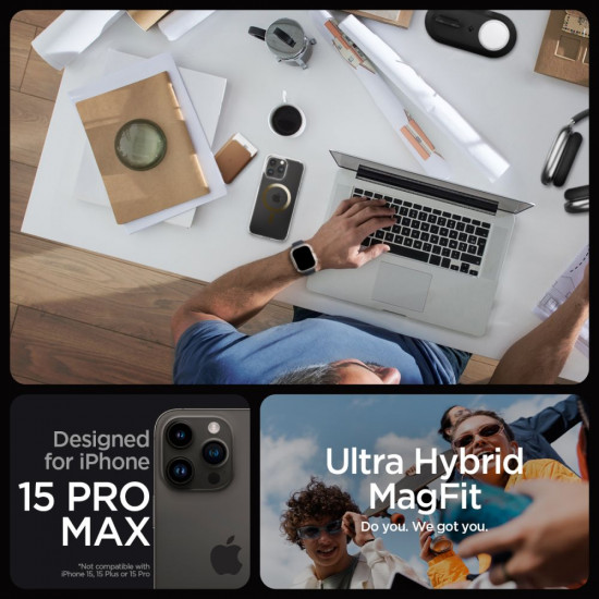 Spigen iPhone 15 Pro Max Ultra Hybrid Mag Σκληρή Θήκη με Πλαίσιο Σιλικόνης Και MagSafe - Gold