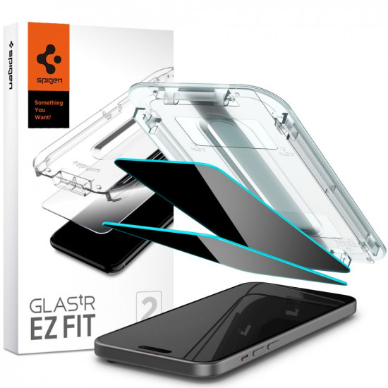 Spigen iPhone 15 Plus Glas.TR Privacy EZ Fit 2.5D 9H Αντιχαρακτικό Γυαλί Οθόνης - 2 Τεμάχια - Clear / Black - AGL06885