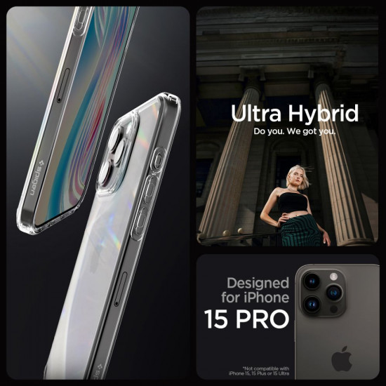 Spigen iPhone 15 Pro Ultra Hybrid Σκληρή Θήκη με Πλαίσιο Σιλικόνης - Crystal Clear
