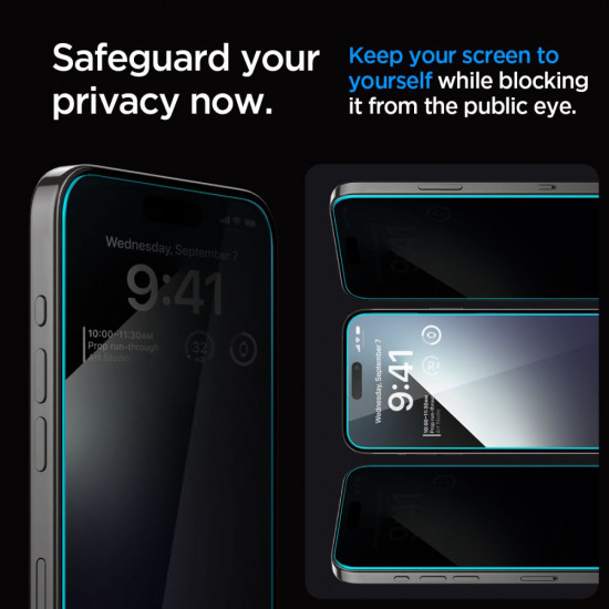 Spigen iPhone 15 Glas.TR Privacy EZ Fit 2.5D 9H Αντιχαρακτικό Γυαλί Οθόνης - Clear / Black - AGL07121