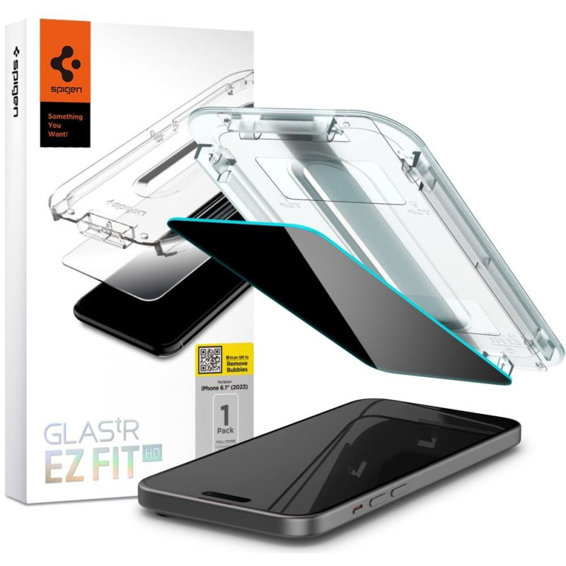 Spigen iPhone 15 Pro Glas.TR Privacy EZ Fit 2.5D 9H Αντιχαρακτικό Γυαλί Οθόνης - Clear / Black - AGL07120