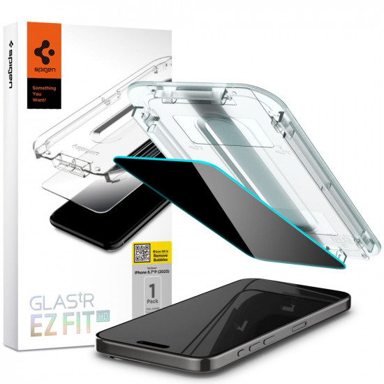 Spigen iPhone 15 Pro Max Glas.TR Privacy EZ Fit 2.5D 9H Αντιχαρακτικό Γυαλί Οθόνης - Clear / Black - AGL07118