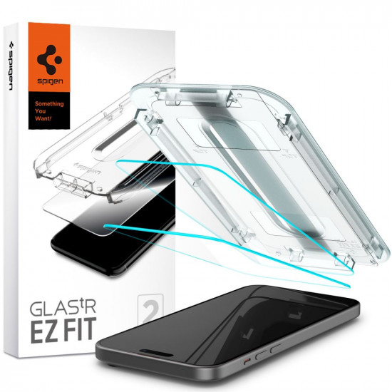 Spigen iPhone 15 Glas.TR EZ Fit 0.2mm 2.5D 9H Tempered Glass Αντιχαρακτικό Γυαλί Οθόνης - 2 Τεμάχια - Clear - AGL06903