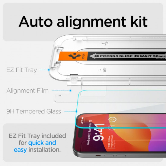 Spigen iPhone 15 Plus Glas.TR EZ Fit 0.2mm 2.5D 9H Tempered Glass Αντιχαρακτικό Γυαλί Οθόνης - 2 Τεμάχια - Clear - AGL06883