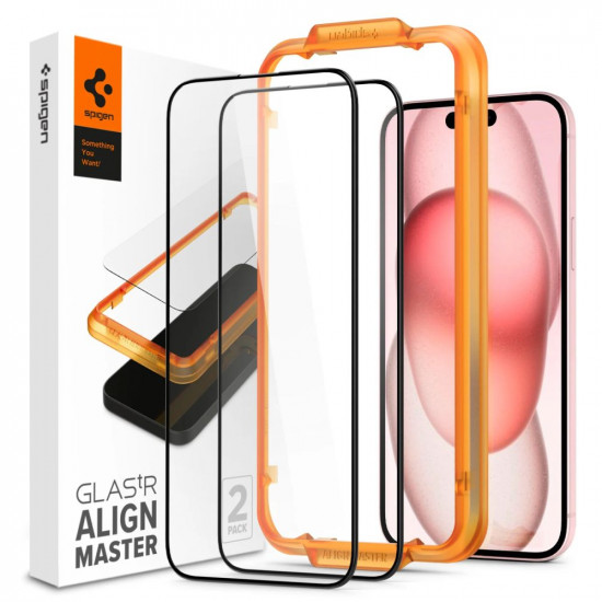 Spigen iPhone 15 Plus FC AlignMaster 2.5D Full Screen Case Friendly Tempered Glass Αντιχαρακτικό Γυαλί Οθόνης 9H - 2 Τεμάχια - Black