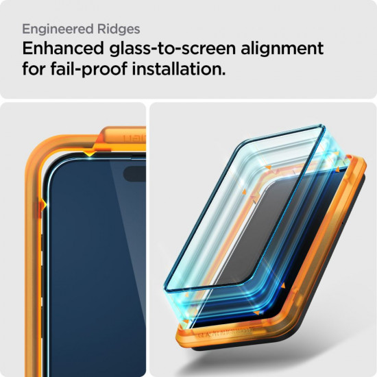 Spigen iPhone 15 FC AlignMaster 2.5D Full Screen Case Friendly Tempered Glass Αντιχαρακτικό Γυαλί Οθόνης 9H - 2 Τεμάχια - Black