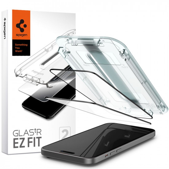 Spigen iPhone 15 Plus Glas.TR EZ Fit FC 0.3mm 2.5D 9H Case Friendly Full Screen Tempered Glass Αντιχαρακτικό Γυαλί Οθόνης - 2 Τεμάχια - Black