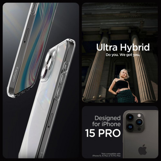 Spigen iPhone 15 Pro Ultra Hybrid Σκληρή Θήκη με Πλαίσιο Σιλικόνης - Frost Clear