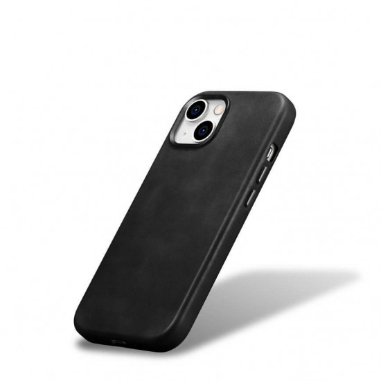 iCarer iPhone 15 Plus Premium Leather Oil Wax Θήκη από Γνήσιο Δέρμα με MagSafe - Black