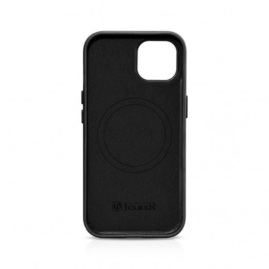 iCarer iPhone 15 Plus Premium Leather Oil Wax Θήκη από Γνήσιο Δέρμα με MagSafe - Black