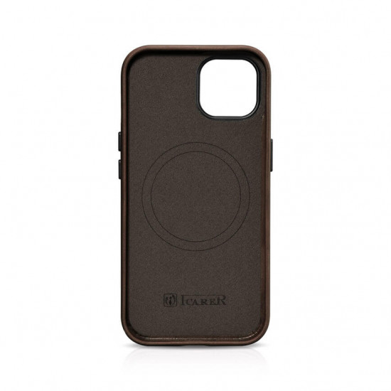 iCarer iPhone 15 Plus Leather Oil Wax Θήκη από Γνήσιο Δέρμα με MagSafe - Brown