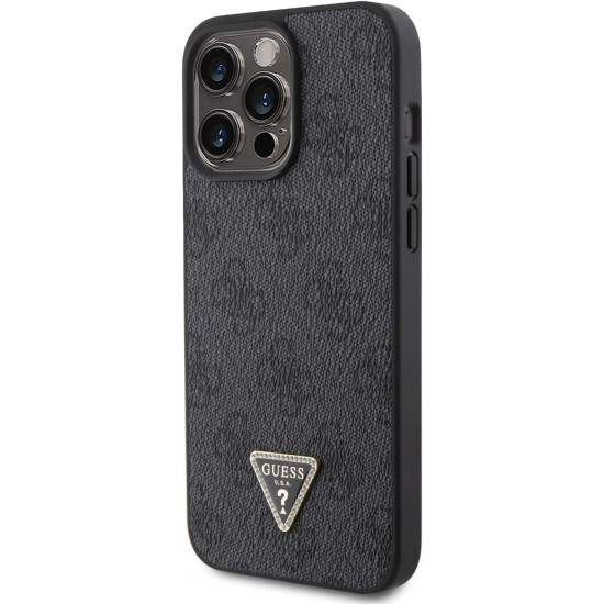 Guess iPhone 15 Pro Max - Crossbody 4G Metal Logo Θήκη με Επένδυση Συνθετικού Δέρματος και Λουράκι - Black - GUHCP15XP4TDSCPK