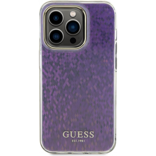 Guess iPhone 15 Pro Max IML Faceted Mirror Disco Iridescent Σκληρή Θήκη με Πλαίσιο Σιλικόνης - Pink - GUHCP15XHDECMP