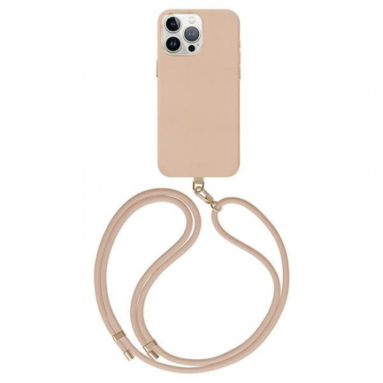Uniq iPhone 15 Pro Coehl Muse Σκληρή Θήκη MagSafe με Επένδυση Συνθετικού Δέρματος και Λουράκι - Dusty Nude