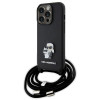 Karl Lagerfeld iPhone 15 Pro - Crossbody Saffiano Metal Pin Karl Choupette Σκληρή Θήκη με Επένδυση Συνθετικού Δέρματος και Λουράκι - Black - KLHCP15LSAKCPSK