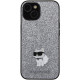 Karl Lagerfeld iPhone 15 - Glitter Choupette Logo Metal Logo Σκληρή Θήκη με Πλαίσιο Σιλικόνης - Silver - KLHCP15SGCNPSG