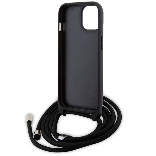 Karl Lagerfeld iPhone 15 - Crossbody Saffiano Metal Pin Karl Choupette Σκληρή Θήκη με Επένδυση Συνθετικού Δέρματος και Λουράκι - Black - KLHCP15SSAKCPSK