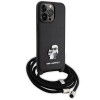 Karl Lagerfeld iPhone 15 Pro Max - Crossbody Saffiano Metal Pin Karl Choupette Σκληρή Θήκη με Επένδυση Συνθετικού Δέρματος και Λουράκι - Black - KLHCP15XSAKCPSK