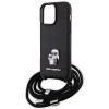 Karl Lagerfeld iPhone 15 Pro Max - Crossbody Saffiano Metal Pin Karl Choupette Σκληρή Θήκη με Επένδυση Συνθετικού Δέρματος και Λουράκι - Black - KLHCP15XSAKCPSK