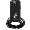 Karl Lagerfeld iPhone 15 Pro Max - Crossbody Saffiano Metal Pin Karl Choupette Σκληρή Θήκη με Επένδυση Συνθετικού Δέρματος και Λουράκι - Black - KLHCP15XSAKCPSK