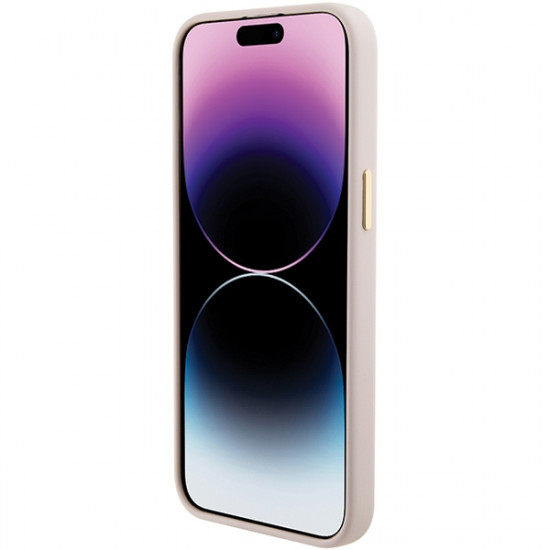 Guess iPhone 15 Pro Max Silicone Logo Strass 4G Σκληρή Θήκη με Πλαίσιο Σιλικόνης - Pink - GUHCP15XM4DGPP
