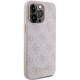 Guess iPhone 15 Pro Max - 4G Metal Gold Logo Σκληρή Θήκη με Επένδυση Συνθετικού Δέρματος - Pink - GUHCP15XG4GFPI