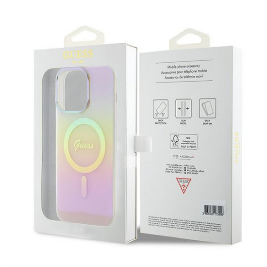 Guess iPhone 15 Pro Max IML Iridescent MagSafe Σκληρή Θήκη με Πλαίσιο Σιλικόνης και MagSafe - Pink - GUHMP15XHITSP