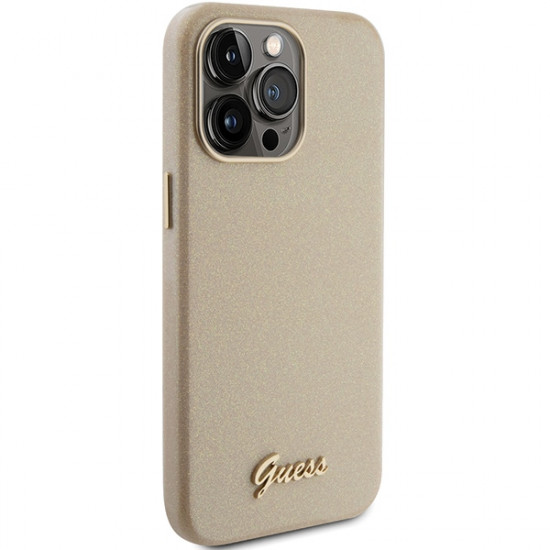 Guess iPhone 15 Pro Max Glitter Glossy Script Θήκη Σιλικόνης - Gold / Light Gold - GUHCP15XPGMCSD