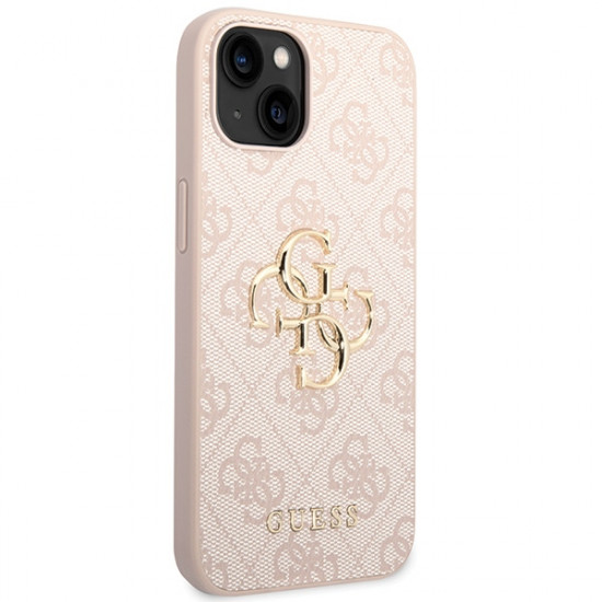 Guess iPhone 15 - 4G Big Metal Logo Θήκη με Επένδυση Συνθετικού Δέρματος - Pink - GUHCP15S4GMGPI