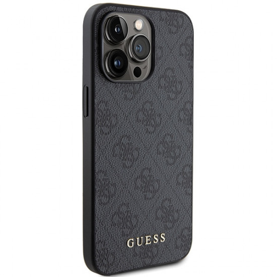 Guess iPhone 15 Pro - 4G Metal Gold Logo Σκληρή Θήκη με Επένδυση Συνθετικού Δέρματος - Grey - GUHCP15LG4GFGR