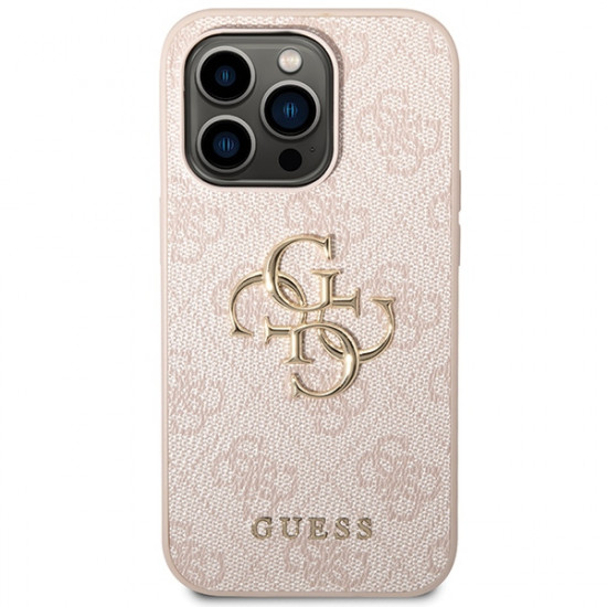 Guess iPhone 15 Pro - 4G Big Metal Logo Θήκη με Επένδυση Συνθετικού Δέρματος - Pink - GUHCP15L4GMGPI