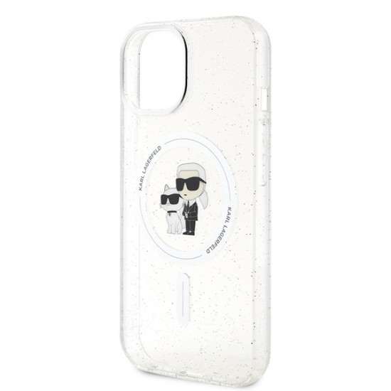 Karl Lagerfeld iPhone 15 - Karl and Choupette Glitter Magsafe Σκληρή Θήκη με Πλαίσιο Σιλικόνης και MagSafe - Διάφανη - KLHMP15SHGKCNOT