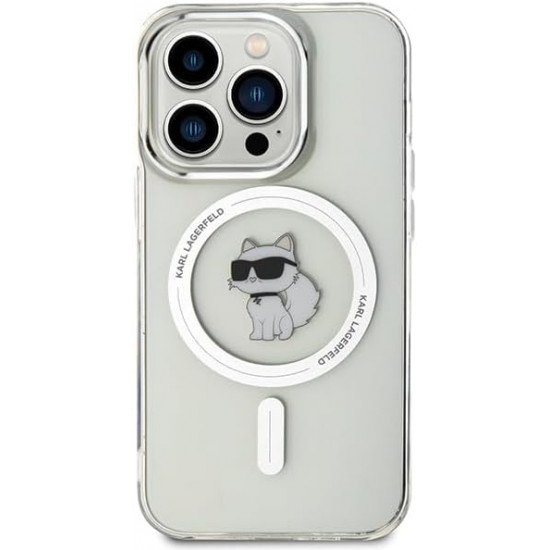 Karl Lagerfeld iPhone 15 Pro - IML Choupette Magsafe Σκληρή Θήκη με Πλαίσιο Σιλικόνης και MagSafe - Διάφανη - KLHMP15LHFCCNOT