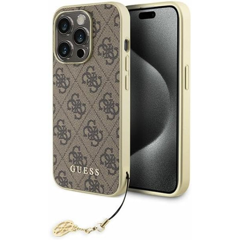 Guess iPhone 15 Pro - 4G Charms Collection Θήκη με Επένδυση Συνθετικού Δέρματος - Brown - GUHCP15LGF4GBR