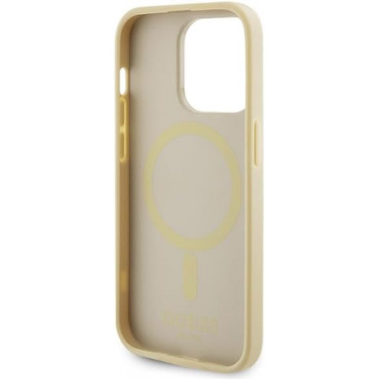 Guess iPhone 15 Pro Saffiano MagSafe Σκληρή Θήκη με Πλαίσιο Σιλικόνης και MagSafe - Gold - GUHMP15LPSAHMCB