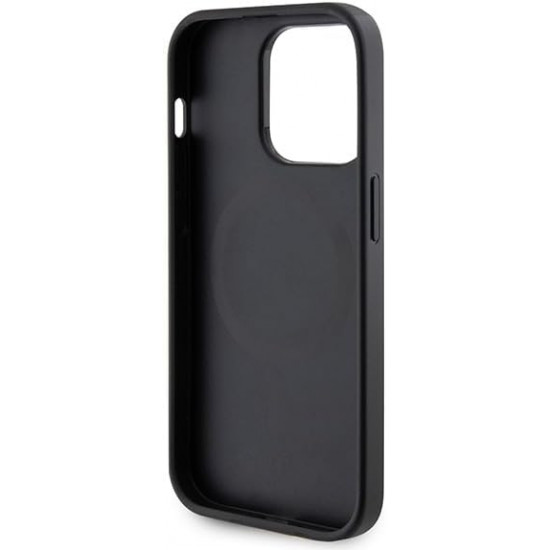Guess iPhone 15 Pro Saffiano MagSafe Σκληρή Θήκη με Πλαίσιο Σιλικόνης και MagSafe - Black - GUHMP15LPSAHMCK