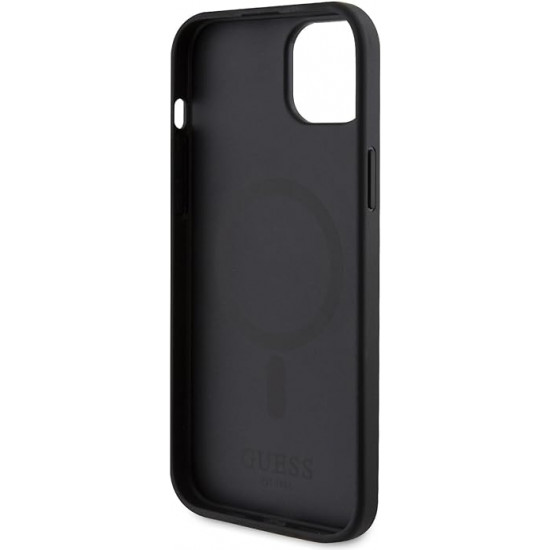 Guess iPhone 15 Plus Saffiano MagSafe Σκληρή Θήκη με Πλαίσιο Σιλικόνης και MagSafe - Black - GUHMP15MPSAHMCK