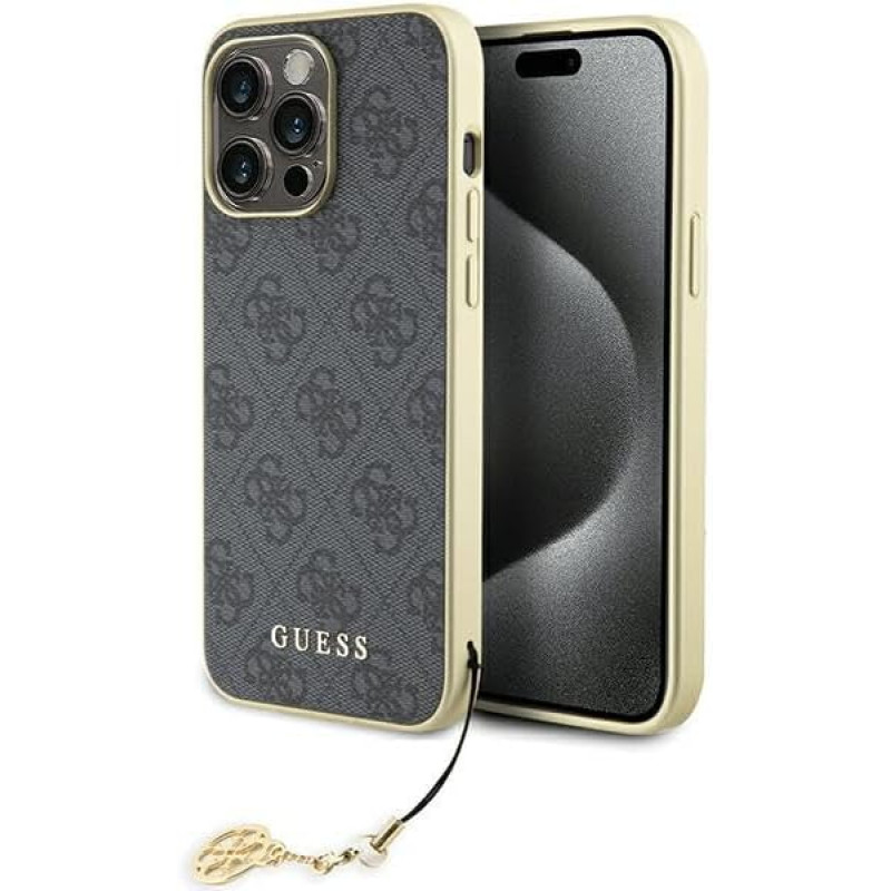 Guess iPhone 15 Pro Max - 4G Charms Collection Θήκη με Επένδυση Συνθετικού Δέρματος - Grey - GUHCP15XGF4GGR