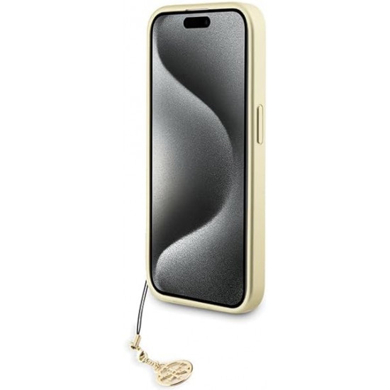 Guess iPhone 15 Pro - 4G Charms Collection Θήκη με Επένδυση Συνθετικού Δέρματος - Grey - GUHCP15LGF4GGR