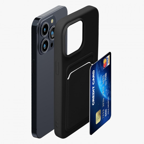 KW iPhone 15 Pro Max Θήκη Σιλικόνης TPU με Υποδοχή για Κάρτα - Black - 62020.01