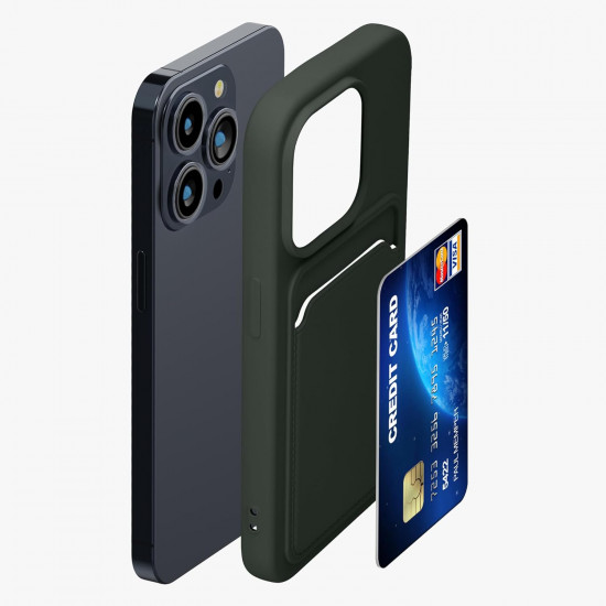 KW iPhone 15 Pro Θήκη Σιλικόνης TPU με Υποδοχή για Κάρτα - Dark Green - 62019.80