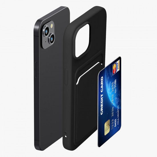 KW iPhone 15 Θήκη Σιλικόνης TPU με Υποδοχή για Κάρτα - Black - 62017.01