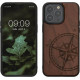 KW iPhone 15 Pro Max Θήκη από Φυσικό Ξύλο - Design Vintage Compass - Dark Brown - 62014.01