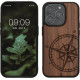KW iPhone 15 Pro Θήκη από Φυσικό Ξύλο - Design Vintage Compass - Dark Brown - 62013.01