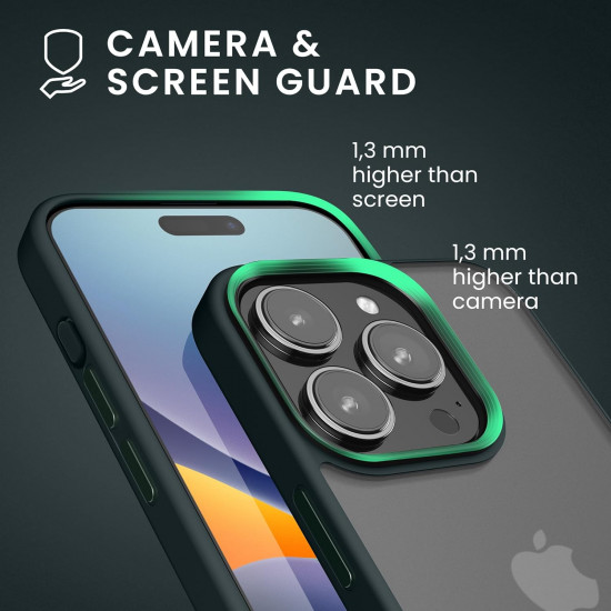 KW iPhone 15 Pro Max Shockproof Σκληρή Θήκη με Πλαίσιο Σιλικόνης - Dark Green / Matte Ημιδιάφανη - 61964.80