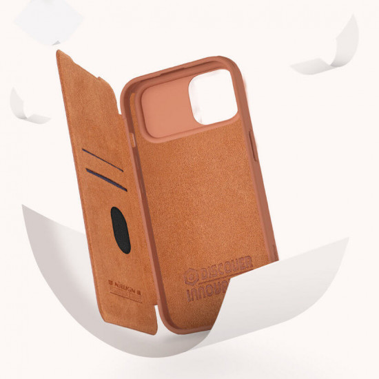 Nillkin iPhone 15 Qin Pro Leather Θήκη Βιβλίο με Κάλυμμα για την Κάμερα - Brown