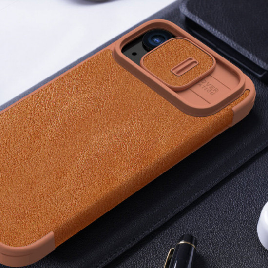 Nillkin iPhone 15 Plus Qin Pro Leather Θήκη Βιβλίο με Κάλυμμα για την Κάμερα - Brown