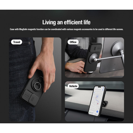 Nillkin iPhone 15 Pro Max CamShield Pro Magnetic Σκληρή Θήκη με Κάλυμμα για την Κάμερα και MagSafe - Black